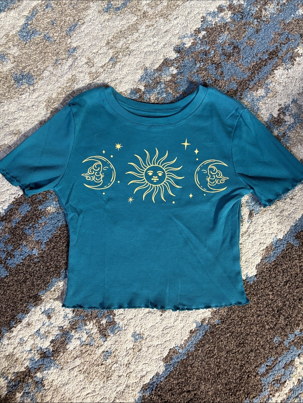 Grayson Threads Teal Sun & Moon Crop Top
